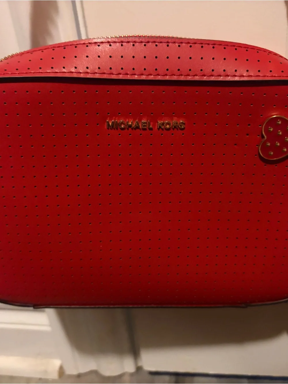 Michael Kors Red Perforated Crossbody with Gold Chain and Tassel